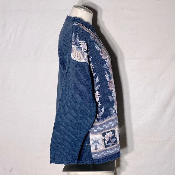 Vintage Brontë Knitted By Hand Ramie Cotton Floral Crew Neck Sweater S - Picture 10 of 11